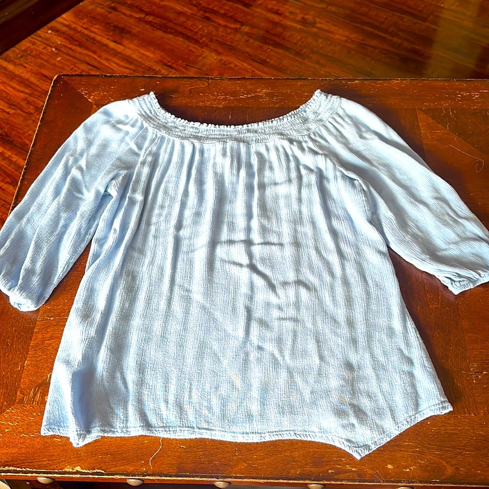 Women’s Light Blue Off the Shoulder Blouse NWOT